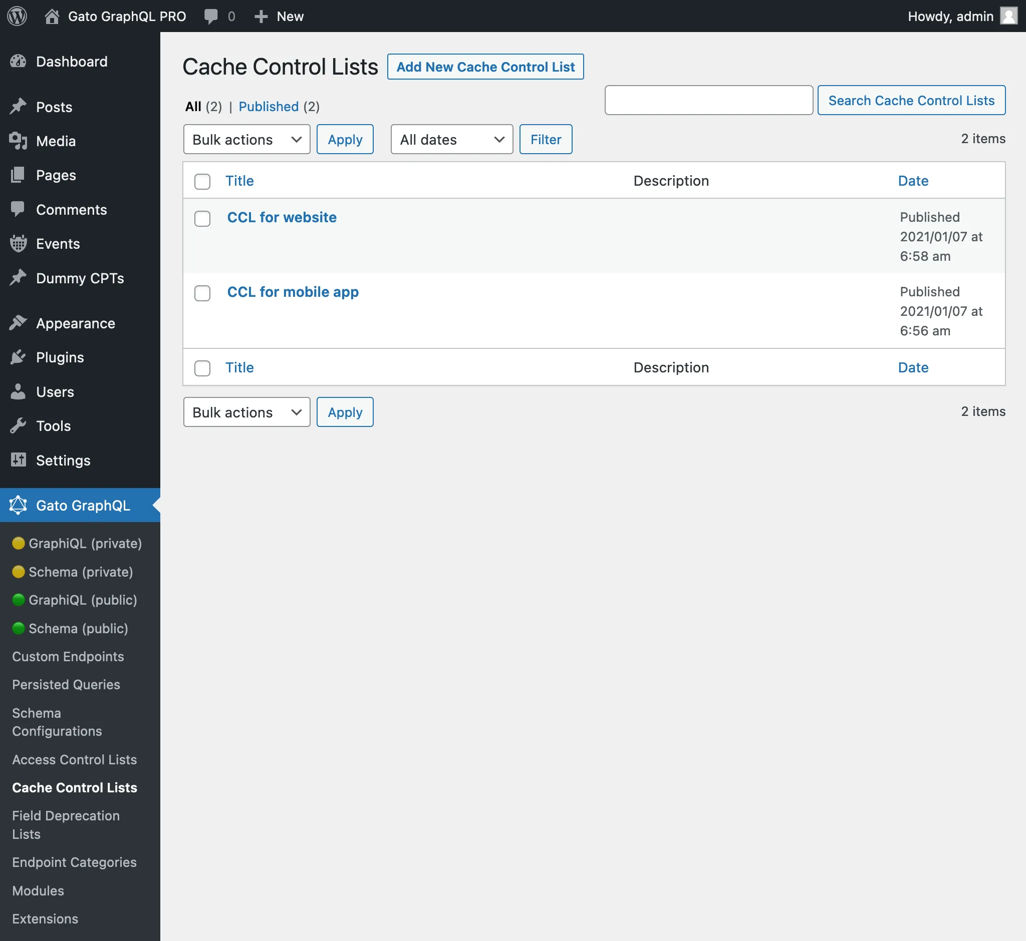 Các Cache Control List