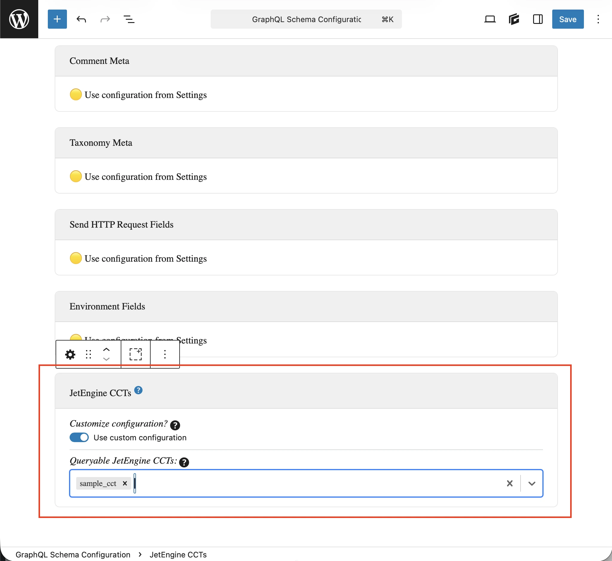 Định nghĩa các CCT có thể truy vấn trong Schema Configuration