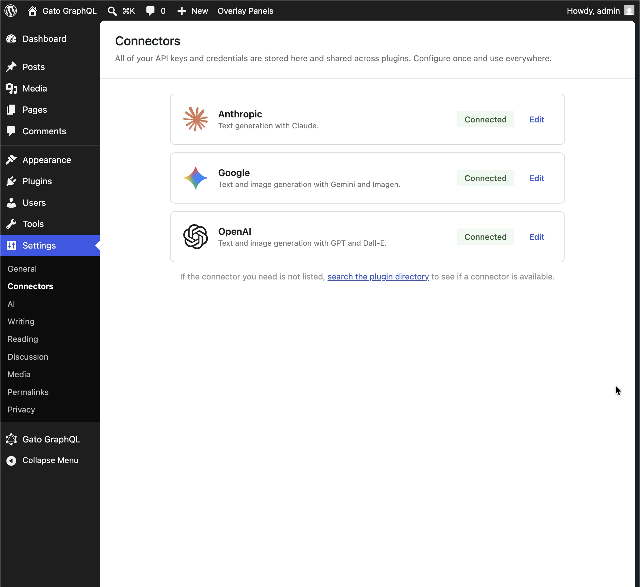 Khóa API được lấy từ WordPress AI Connectors