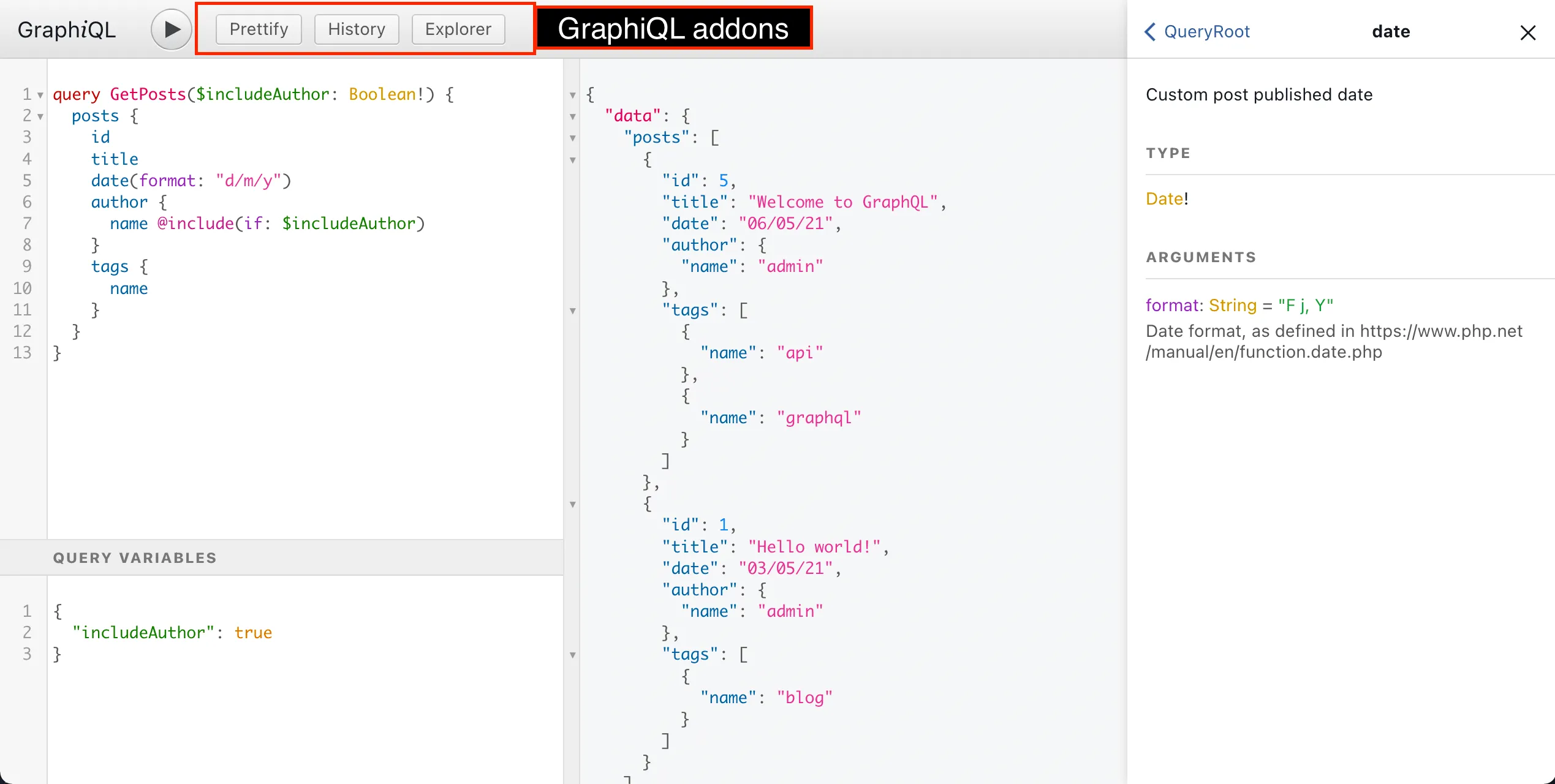 Các add-on của GraphiQL Các add-on của GraphiQL