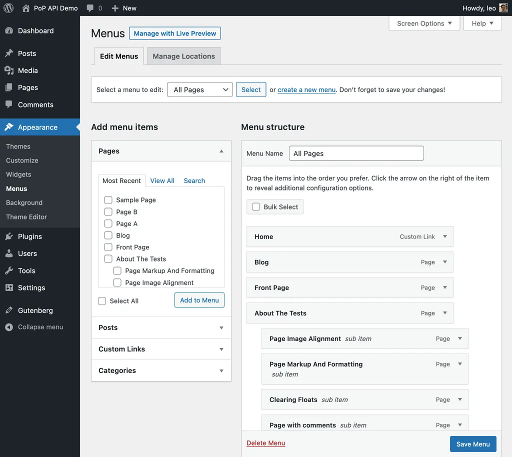 Tạo menu trong WordPress Tạo menu trong WordPress