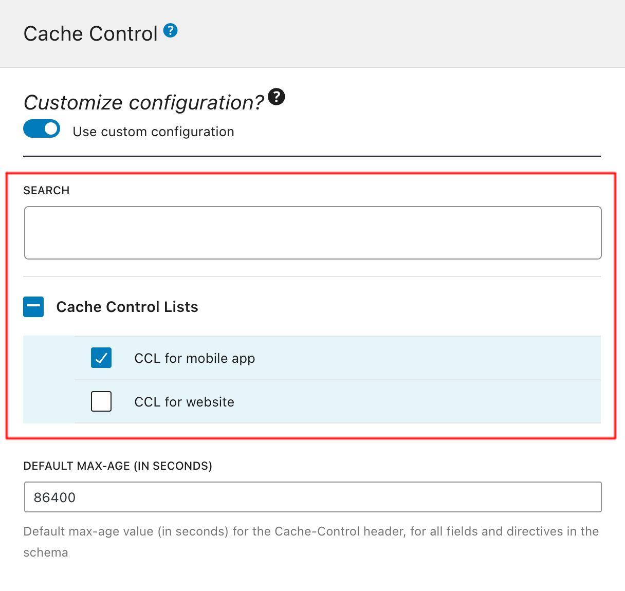 Chọn một danh sách kiểm soát cache trong Schema Configuration Chọn một danh sách kiểm soát cache trong Schema Configuration