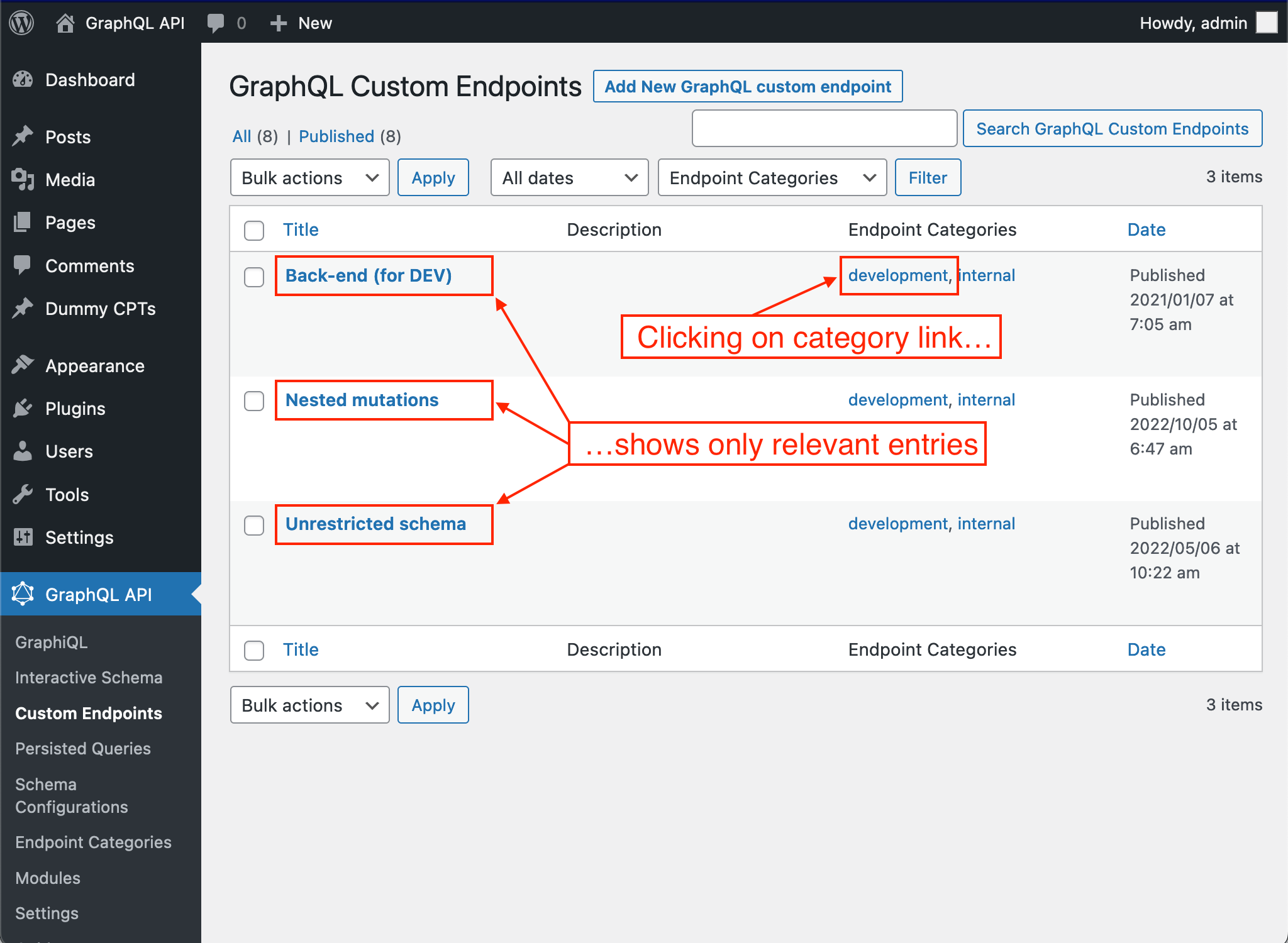 Lọc Custom Endpoints theo danh mục Lọc Custom Endpoints theo danh mục