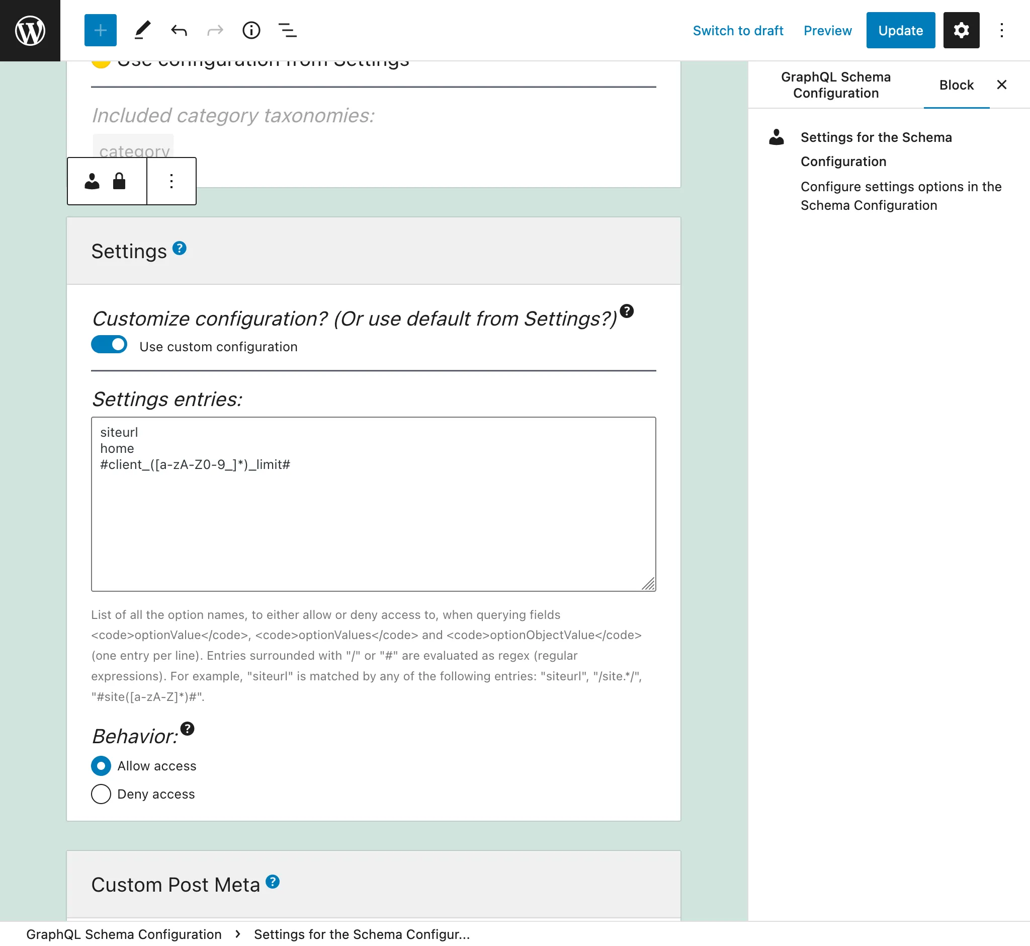 Định nghĩa các mục cho Schema Configuration Định nghĩa các mục cho Schema Configuration