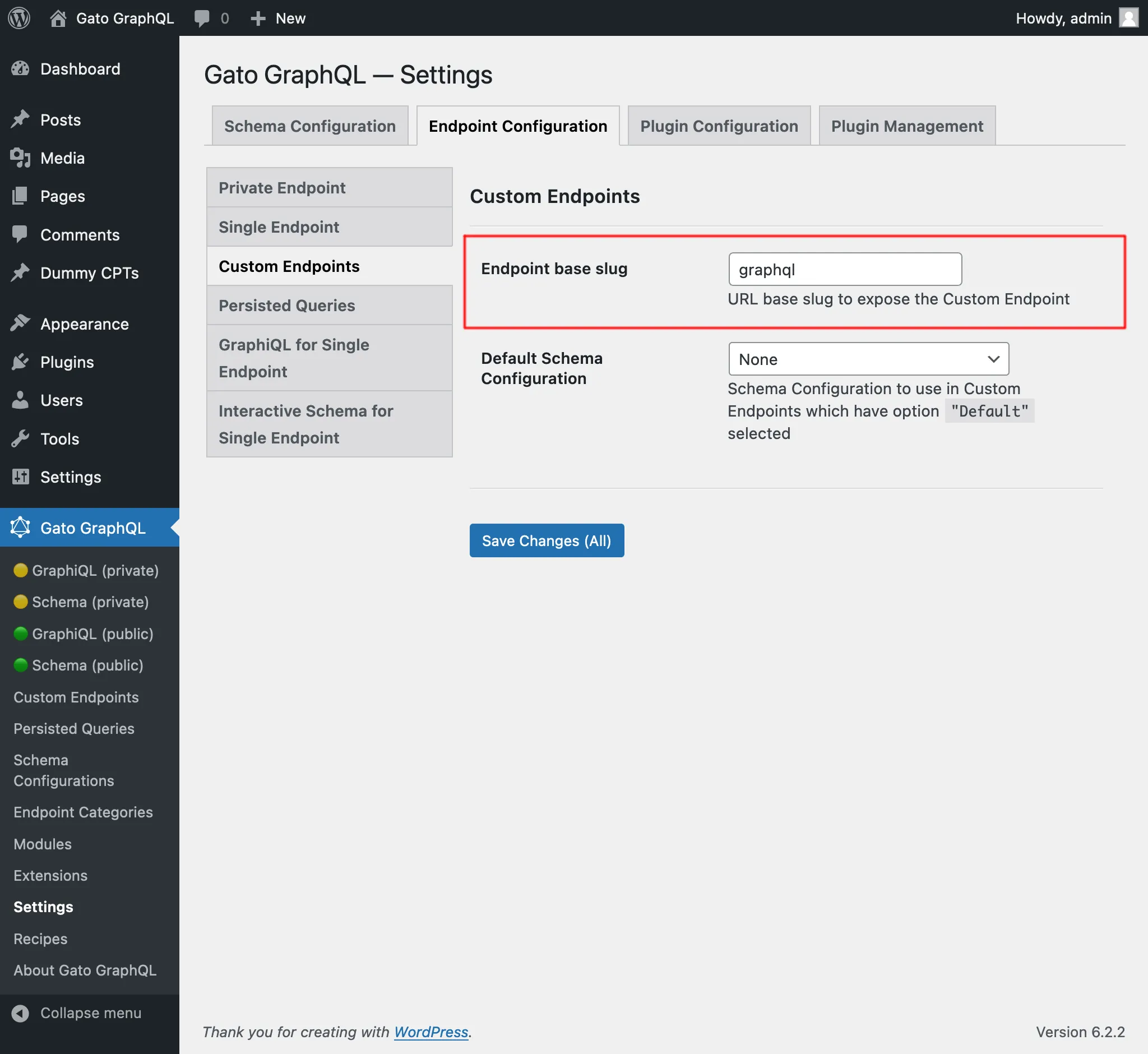 Custom endpoints trong Cài đặt