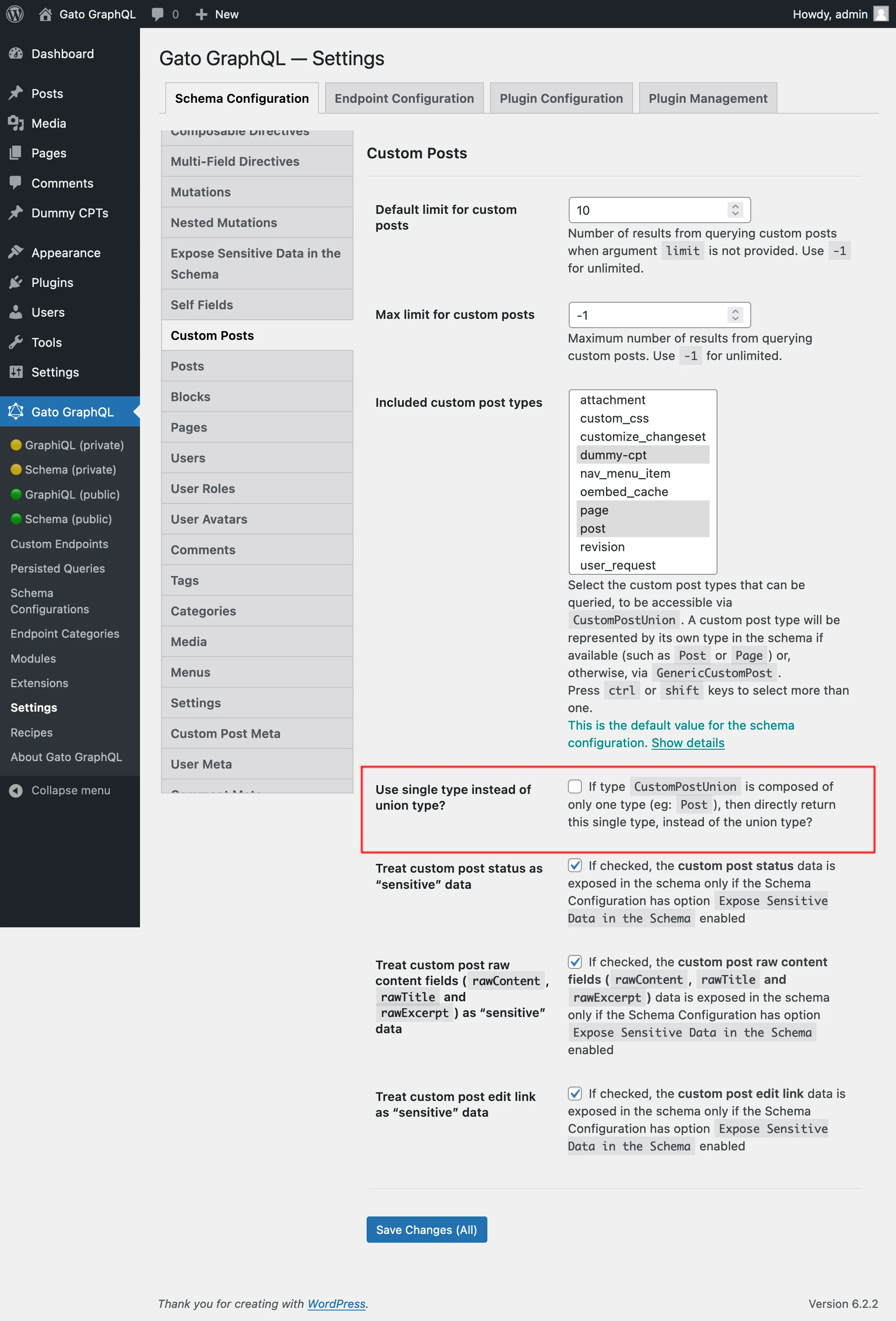 Cài đặt cho Custom Posts