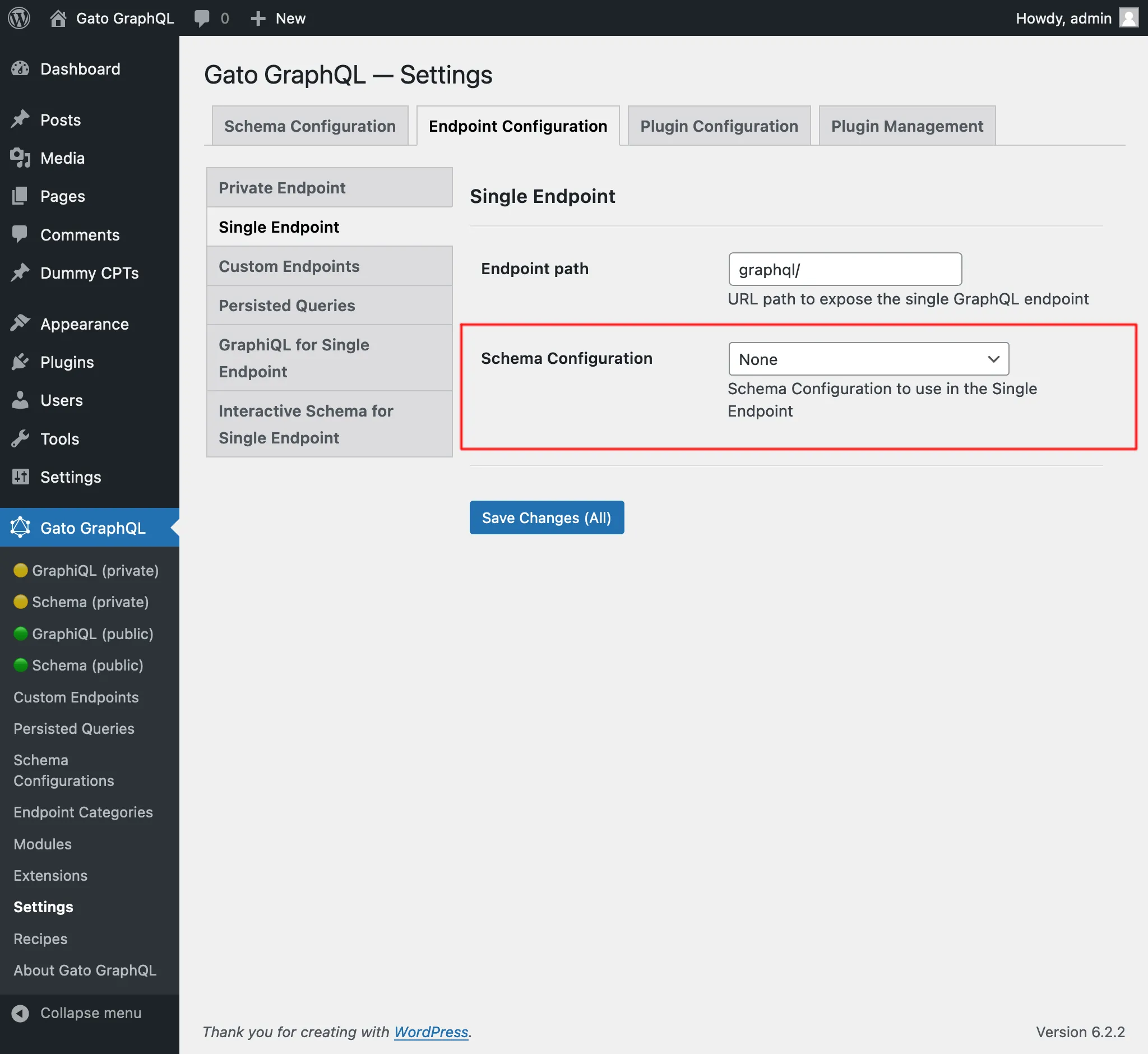 Cài đặt cho Schema Configuration của Single Endpoint