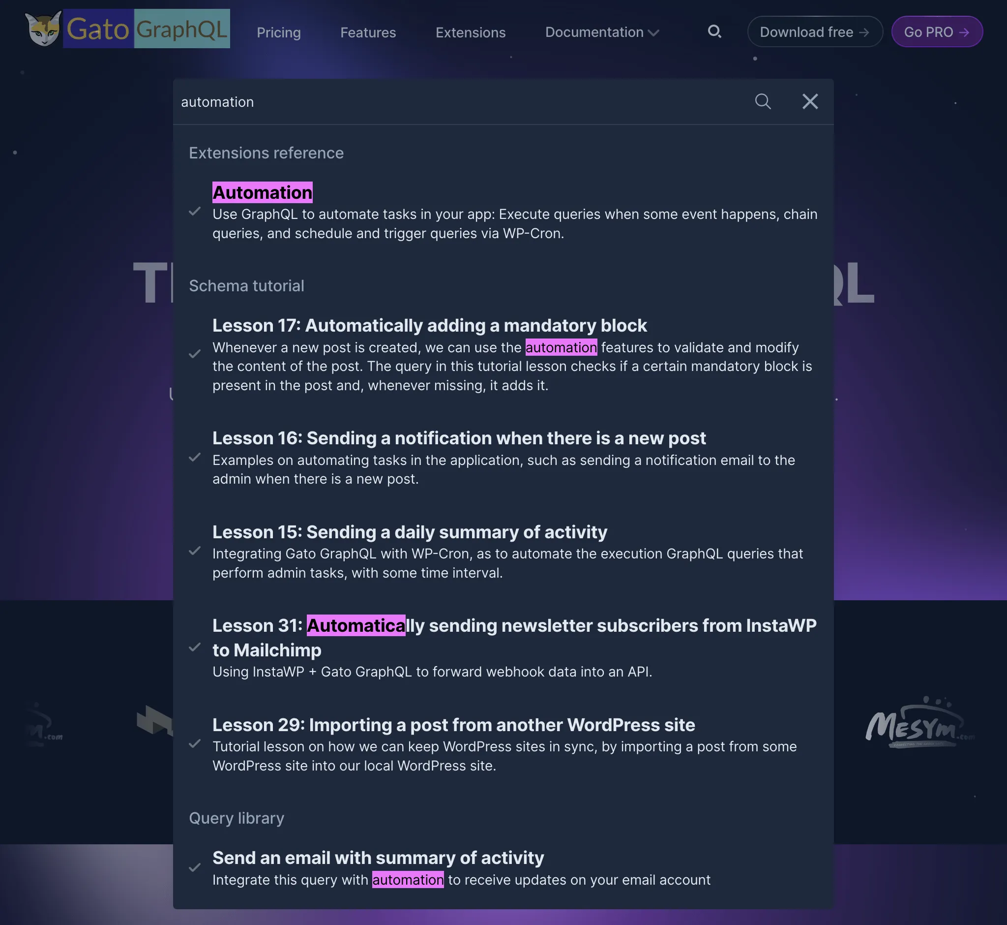 Tìm kiếm trên trang web mới của Gato GraphQL