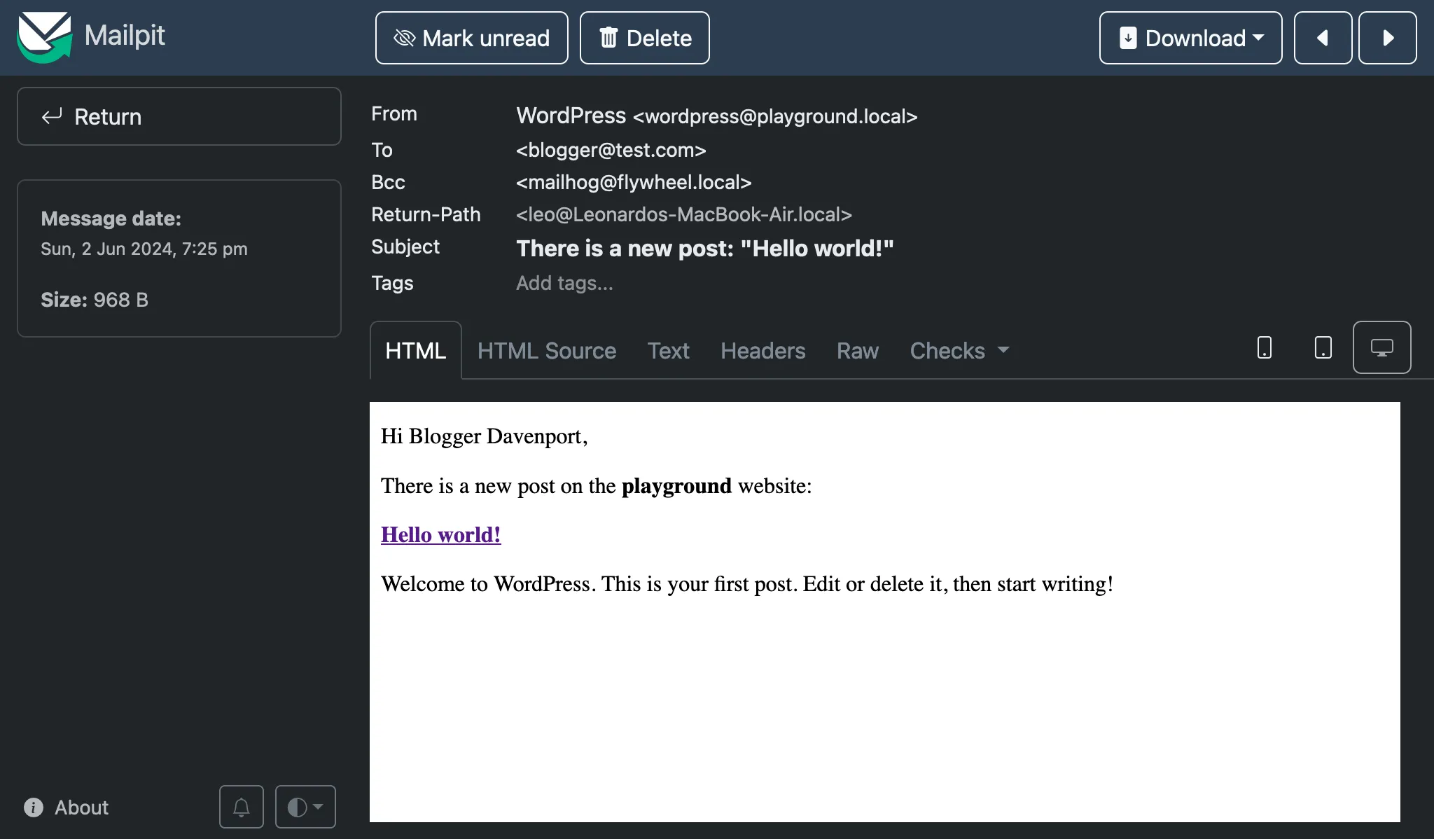 Email thông báo về bài viết mới đã được gửi đến người dùng