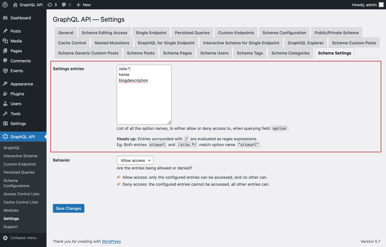Xác định các mục cho Settings Xác định các mục cho Settings